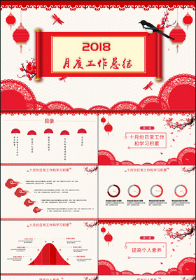 红色喜庆中国风简直风月度工作总结Keynote模板