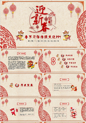 红色喜庆中国传统文化春节习俗复古中国风教育大气简约课件PPT