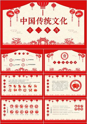 剪纸片头中国风十二生肖介绍中国传统文化新年吉祥物PPT
