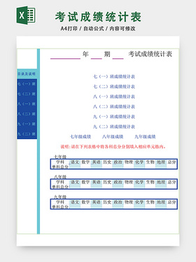 考试成绩统计表设计EXCEL模板