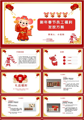 中国风企业新年春节员工福利发放方案PPT模板