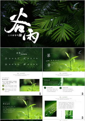 绿色中国传统二十四节气谷雨节气通用主题PPT模板