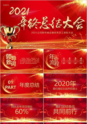 红金炫酷2021年会颁奖盛典PPT模板宣传PPT动态PPT