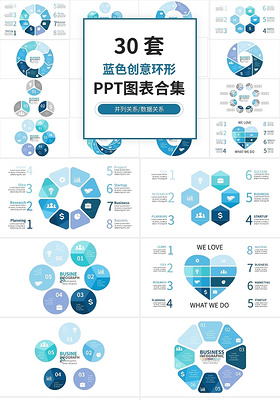 蓝色简约环形图PPT模板宣传PPT动态PPT