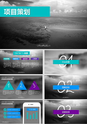 项目策划-简约稳重多彩灰PPT模板