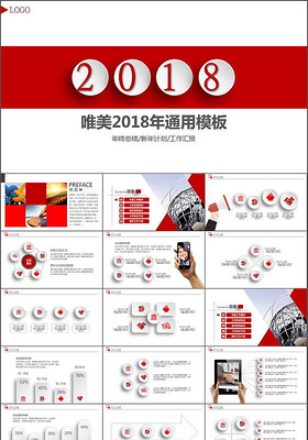 中国红2018猴年工作总结ppt模版