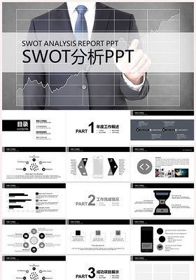 白黑色SWOT分析案例分析PPT模板下载