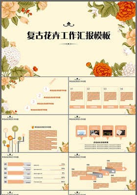 复古手绘花卉工作汇报PPT模板