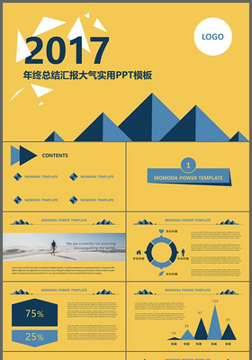 2017扁平化年终总结汇报大气实用PPT模板