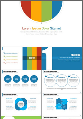 多彩简约淡雅商务扁平化通用PPT模版
