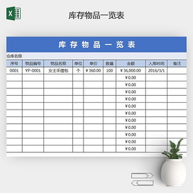 库存物品管理台账清单excel表格模板