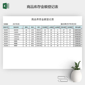 商品库存金额登记表模板