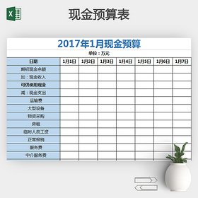 蓝色简洁现金预算表Excel模板