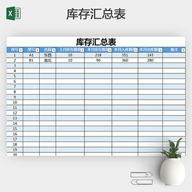 蓝色简洁库存汇总表Excel模板带公式