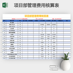 蓝色详细项目部管理费用核算表Excel模板