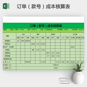 订单款号成本核算表