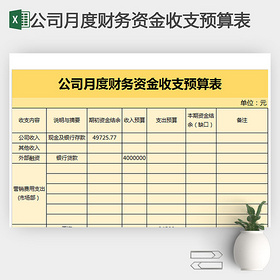 公司月度财务资金收支预算表