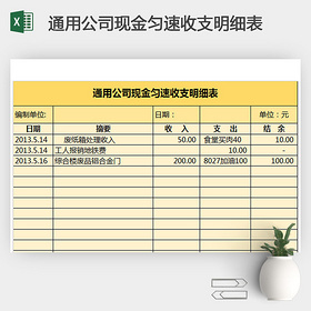 通用公司现金匀速收支明细表