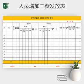 晋升职称人员增加工资发放表设计素材excel
