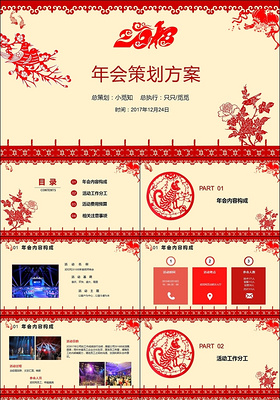 喜庆中国风剪纸狗年新年晚会年会活动策划方案动态PPT模板