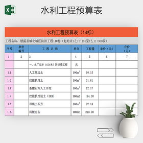 水利工程预算表Excel模版
