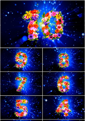 蓝光鲜花特效倒计时PPT模板