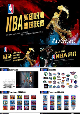 nba美国职业篮球联赛黑金大气动感介绍ppt