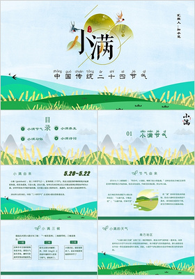 绿色小清新风中国传统二十四节气之小满节气PPT模板