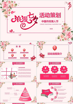 粉红色花卉浪漫七夕活动策划中国传统情人节主题PPT模板