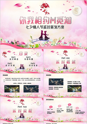 粉色七夕情人节派对策划方案PPT模板