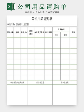 商务公司用品请购单采购申请表