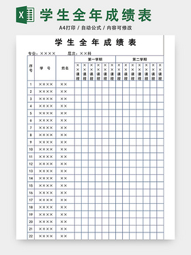 学生全年成绩表模板EXCEL表