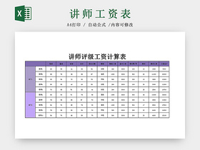 讲师评级工资计算Excel表