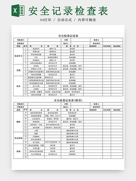 建筑装修安全检查记录Excel表