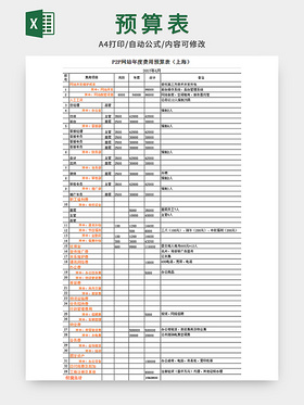 网站年度预算表格