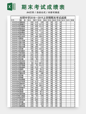 期末考试学生成绩表EXCEL模板