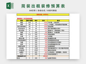 简装出租房装修预算表EXCEL模板