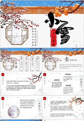 中国风二十四节气小雪传统节日介绍PPT模板