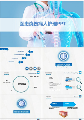 蓝色简约医患烧伤病人护理PPT模板