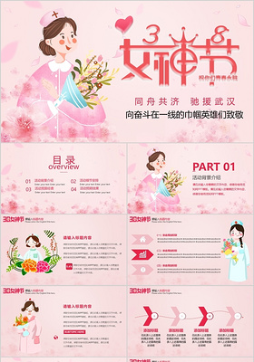 粉色卡通手绘三八女神节活动策划PPT模板宣传PPT动态PPT妇女节