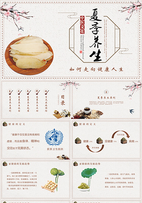 浅色中国风古风夏季养生食疗介绍PPT模板