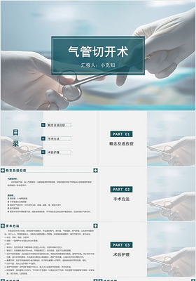 绿色简约风气管切开护理查房气管切开术PPT模板
