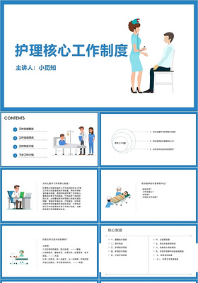 蓝色简洁风护理核心工作制度护理查房制度PPT模板