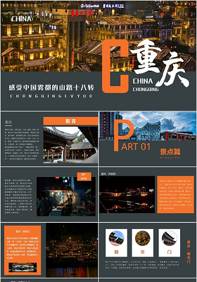 简约重庆旅游重庆相册PPT模板宣传PPT动态PPT