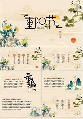 浅色中国风九九重阳节节日介绍PPT模板宣传PPT动态PPT