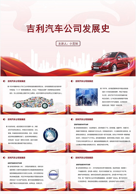 红色商务风汽车发展史吉利汽车公司发展史PPT模板
