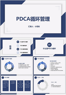 蓝色简约商务风PDCA循环管理PPT模板