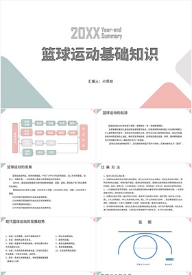 小清新风体育室内课篮球运动基础知识PPT模板体育室内课ppt