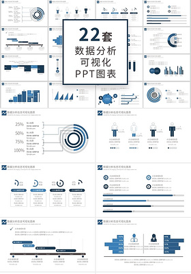 蓝色数据分析百分比信息可视化PPT图表模板财务分析可视化图表