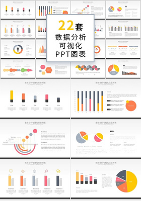 红黄色商务通用22套数据分析可视化图表集ppt模板财务分析可视化图表